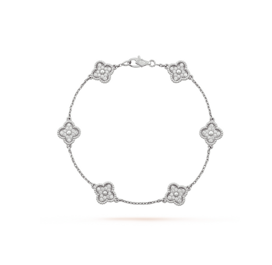 CLOVER 6 MOTIF SILVER DIAMOND BRACELET