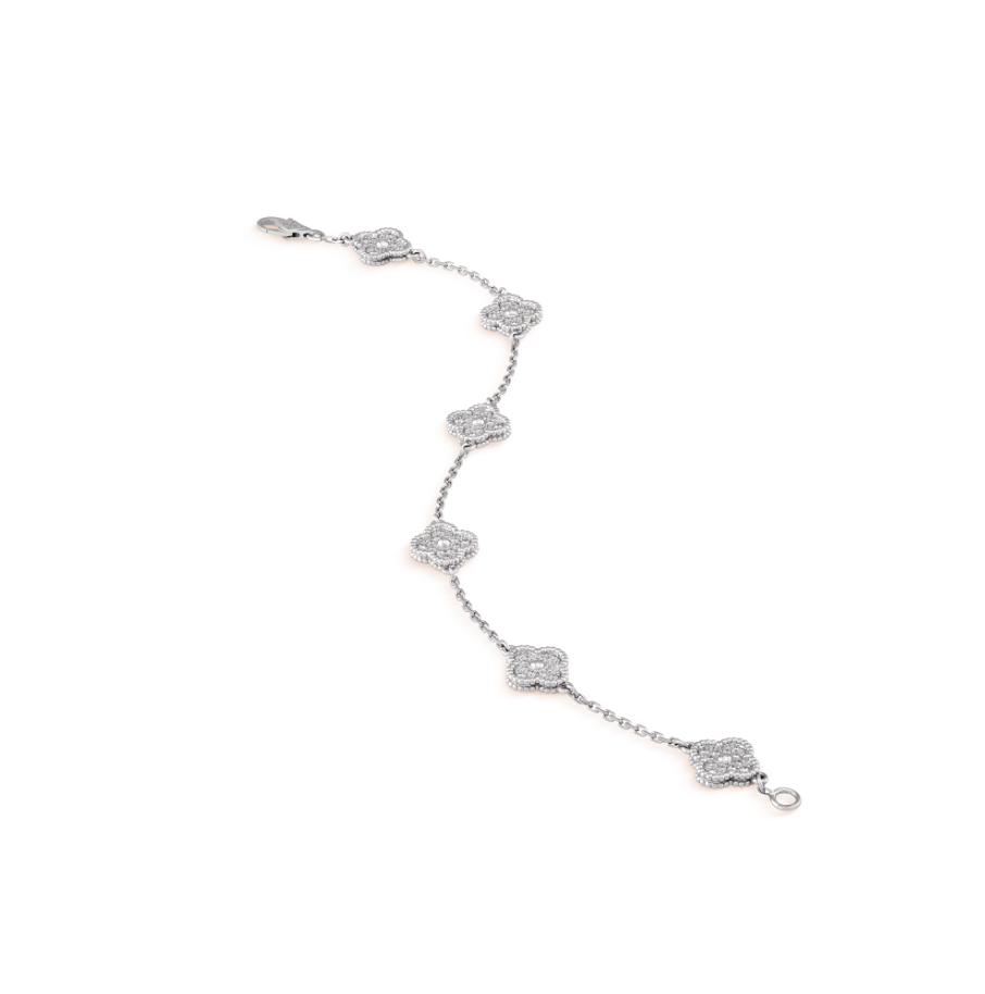 CLOVER 6 MOTIF SILVER DIAMOND BRACELET