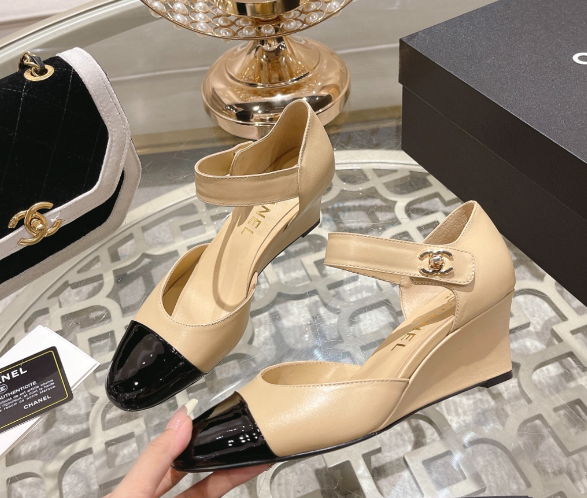 cc ballet 6cm beige black wedge heel