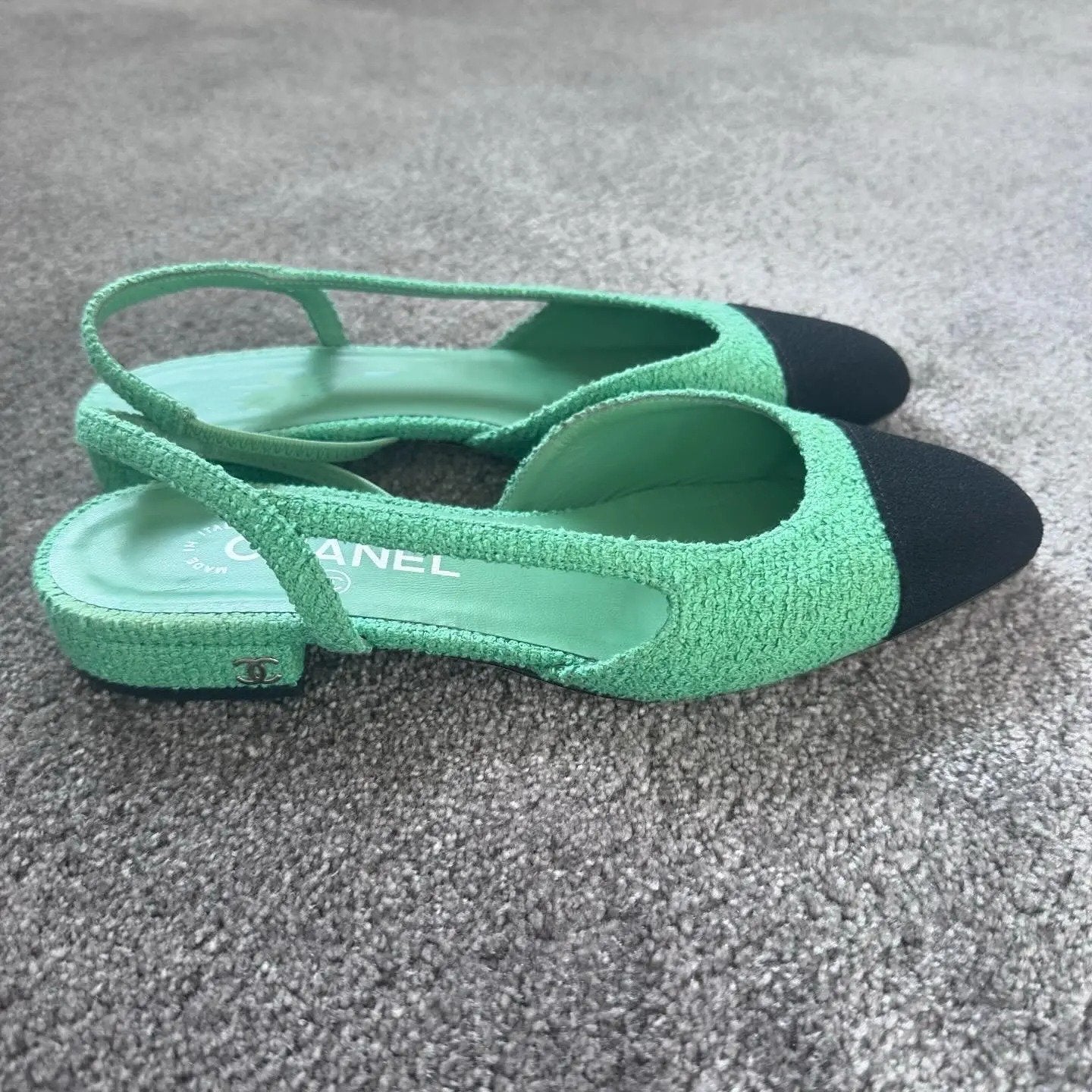 slingbacks green black lambskin tweed