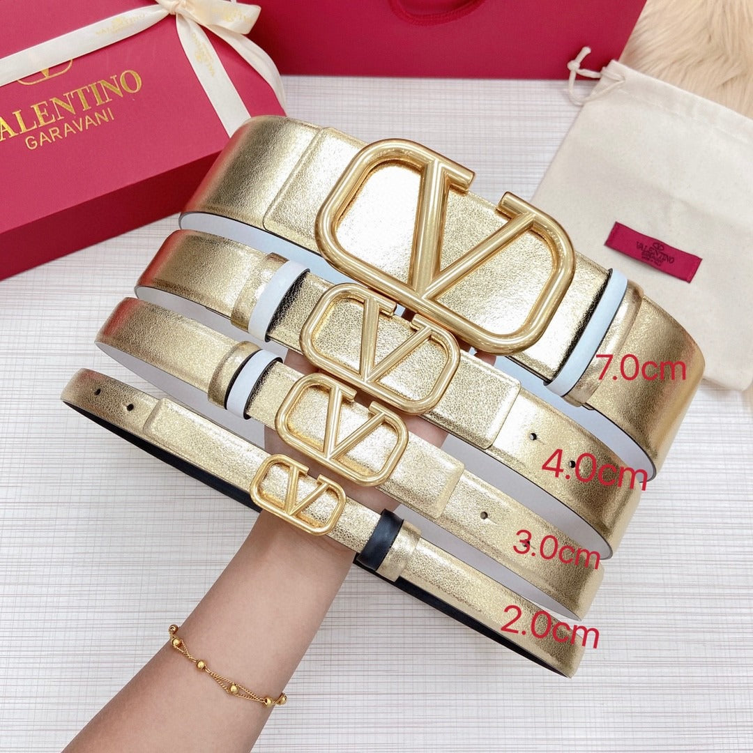 VALENTI GARAVANI VLOGO SIGNATURE REVERSIBLE BELT GOLD METALIC CALFSKIN