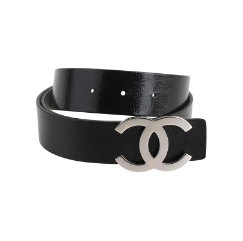 CC WOMEN'S BELT 3.0CM LEATHER BLACK BUCKLE SILVER