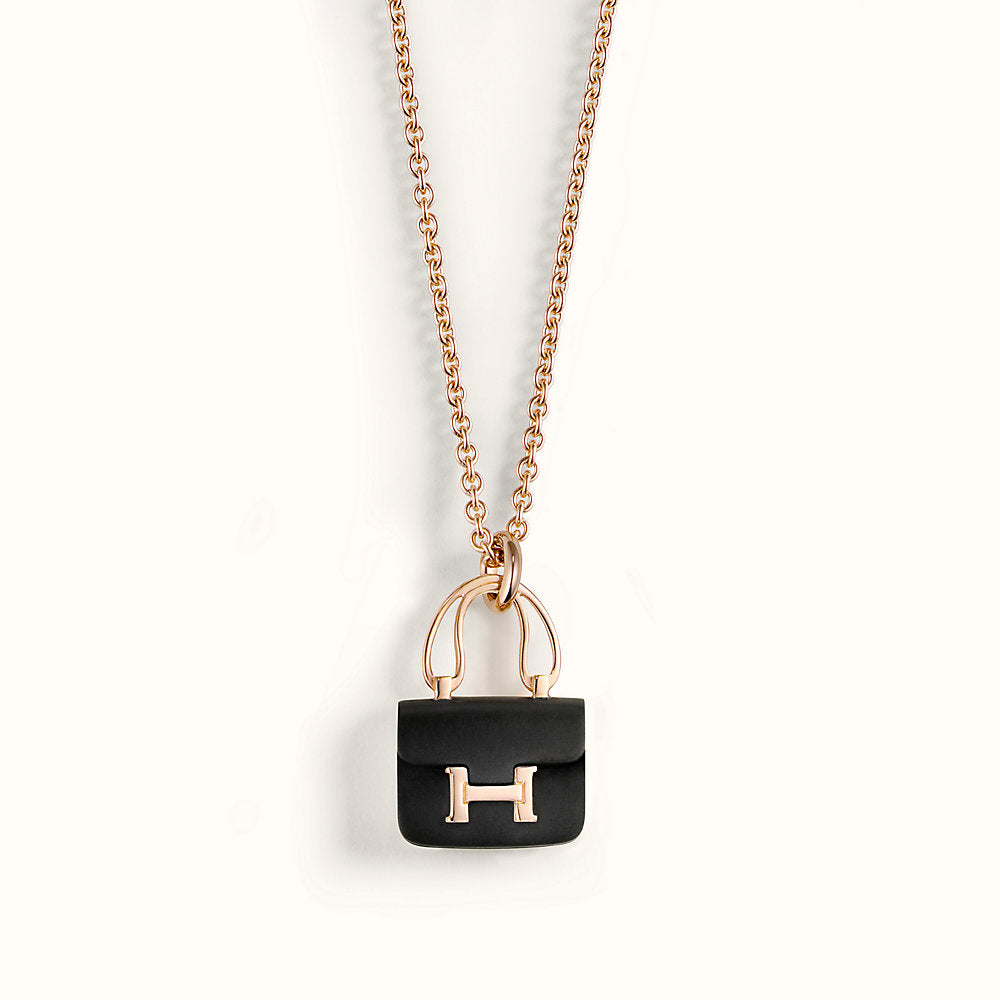 CONSTANCE BLACK PEDANT PINK GOLD NECKLACE