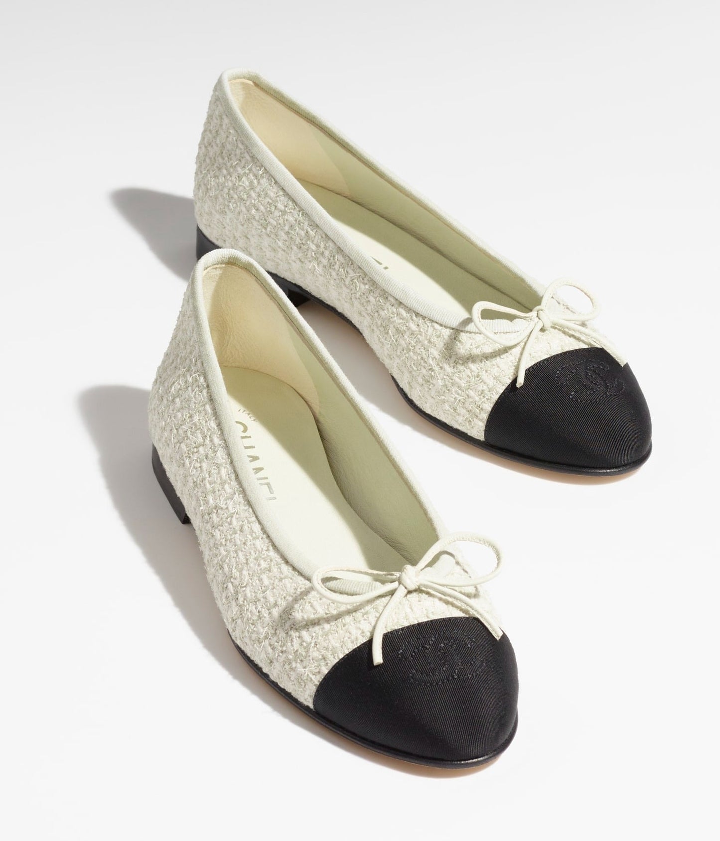 ballet flats light gray white black tweed