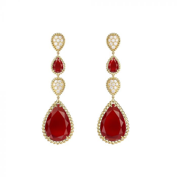 BOHEME 4 MOTIF CARNELIAN DROP GOLD EARRINGS