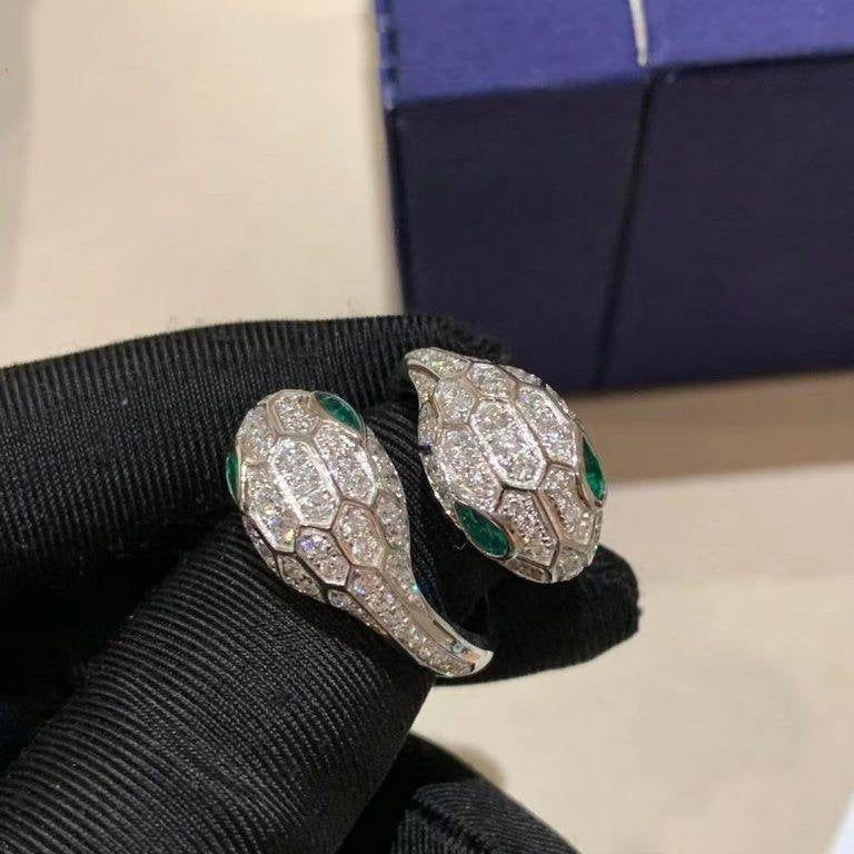 SERPENTI RING MALACHITE DIAMOND DOUBLE SNAKE