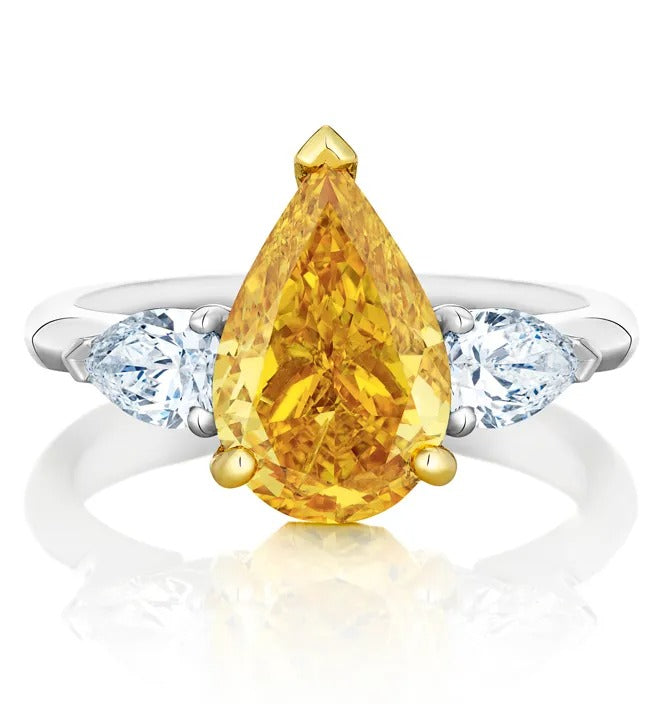 PROMISE PEAR SHAPE YELLOW SILVER DIAMOND RING