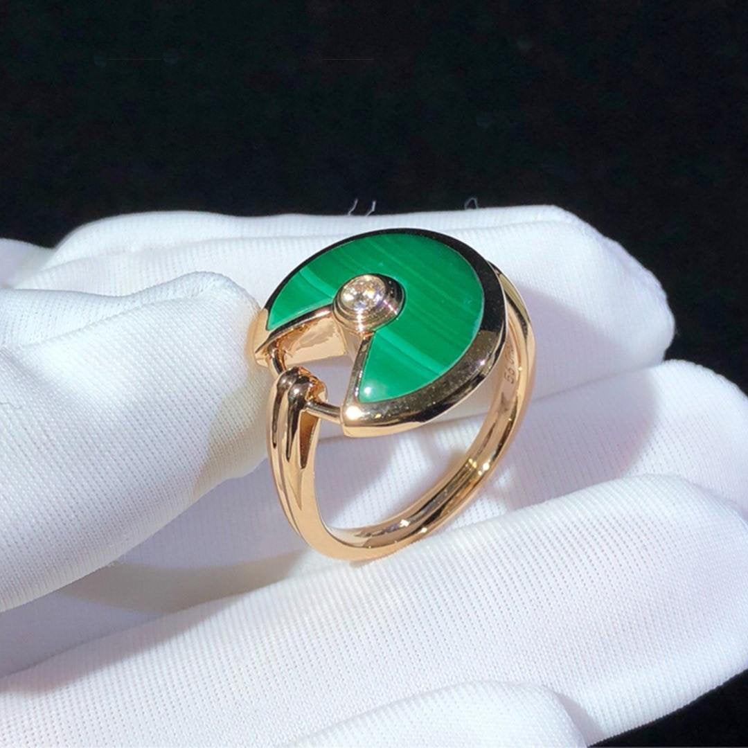 AMULETTE MALACHITE LIGHT RING PINK GOLD DIAMOND