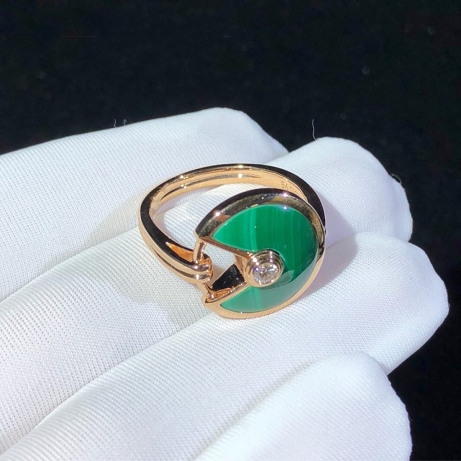 AMULETTE MALACHITE LIGHT RING PINK GOLD DIAMOND