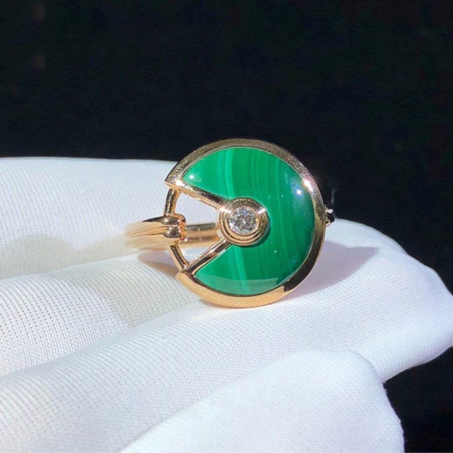 AMULETTE MALACHITE LIGHT RING PINK GOLD DIAMOND