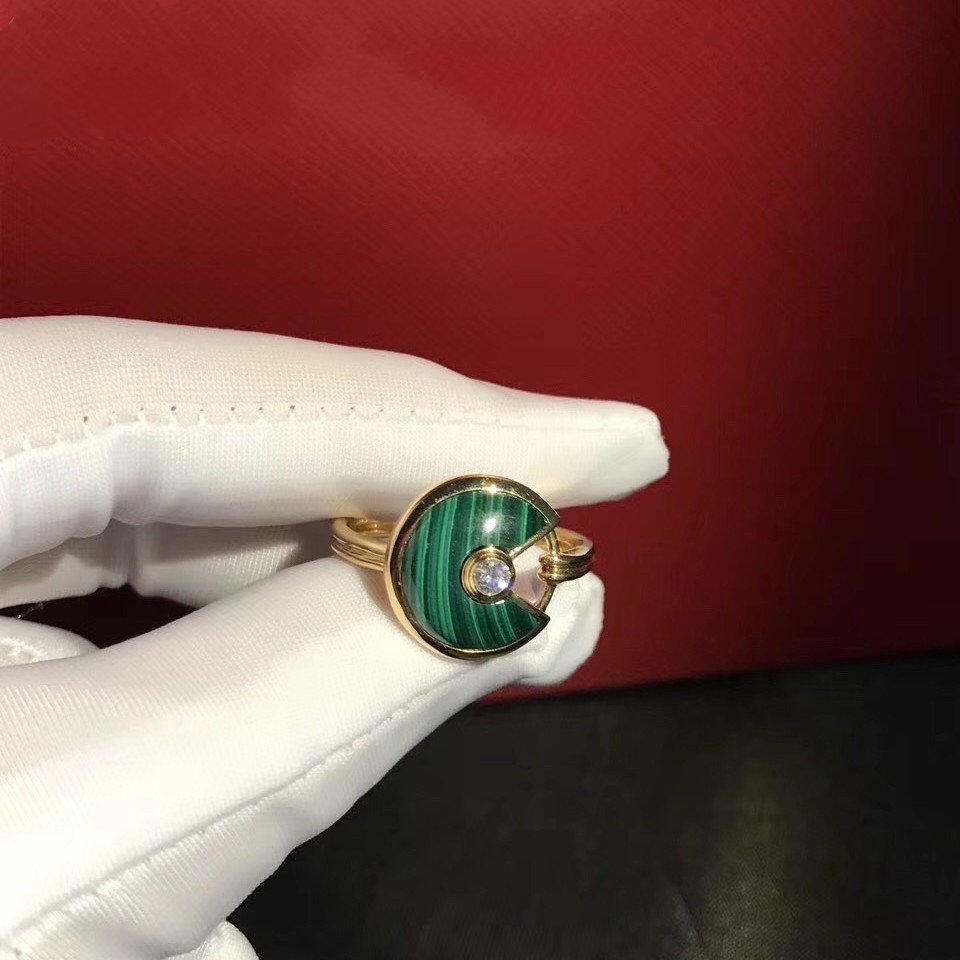 AMULETTE MALACHITE DARK RING GOLD DIAMOND