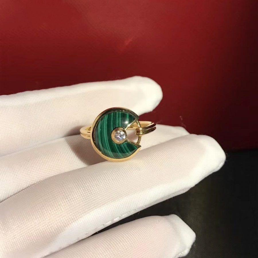 AMULETTE MALACHITE DARK RING GOLD DIAMOND