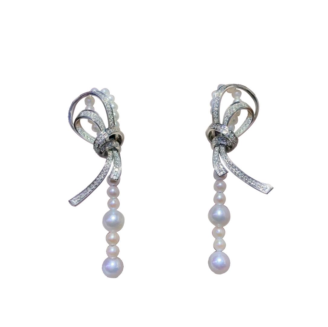 RUBAN EARRINGS SILVER DIAMOND PEARL