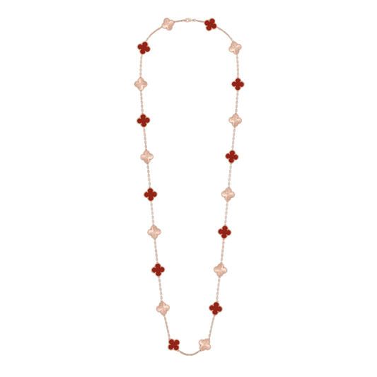 CLOVER 20 MOTIF CARNELIAN 86CM NECKLACE