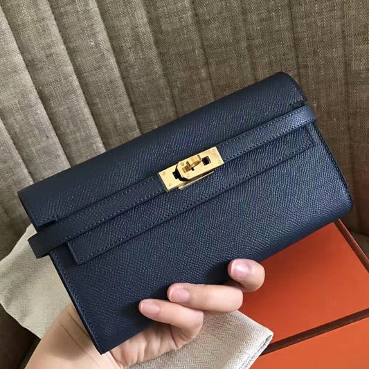 Kelly Long Wallet 20cm Navy Epsom Leather