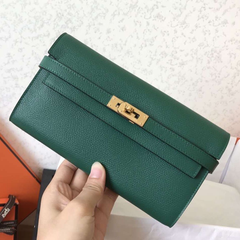 Kelly Long Wallet 20cm Dark Green Epsom Leather