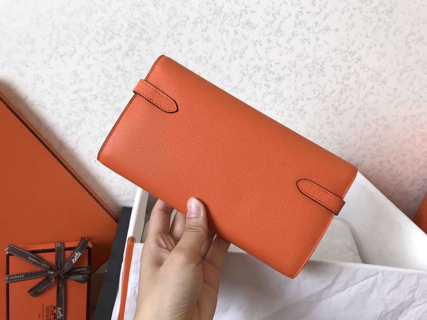 Kelly Long Wallet 20cm Orange Epsom Leather