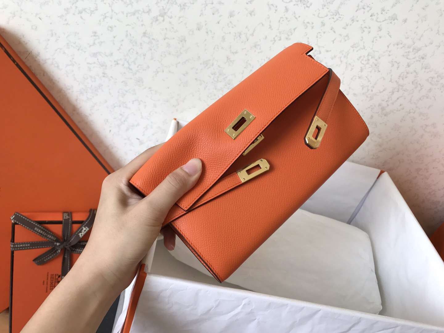 Kelly Long Wallet 20cm Orange Epsom Leather