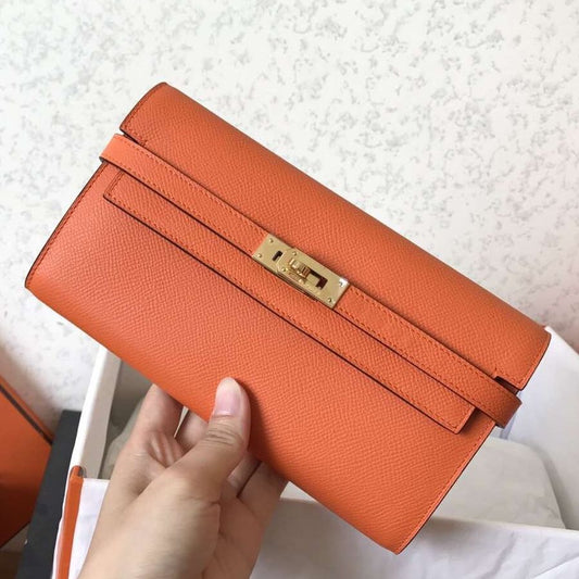 Kelly Long Wallet 20cm Orange Epsom Leather