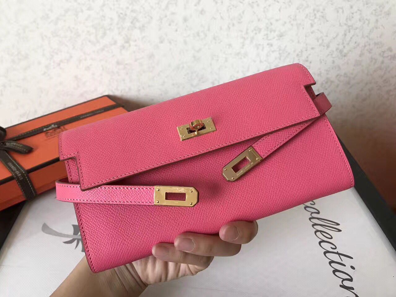 Kelly Long Wallet 20cm Pink Epsom Leather