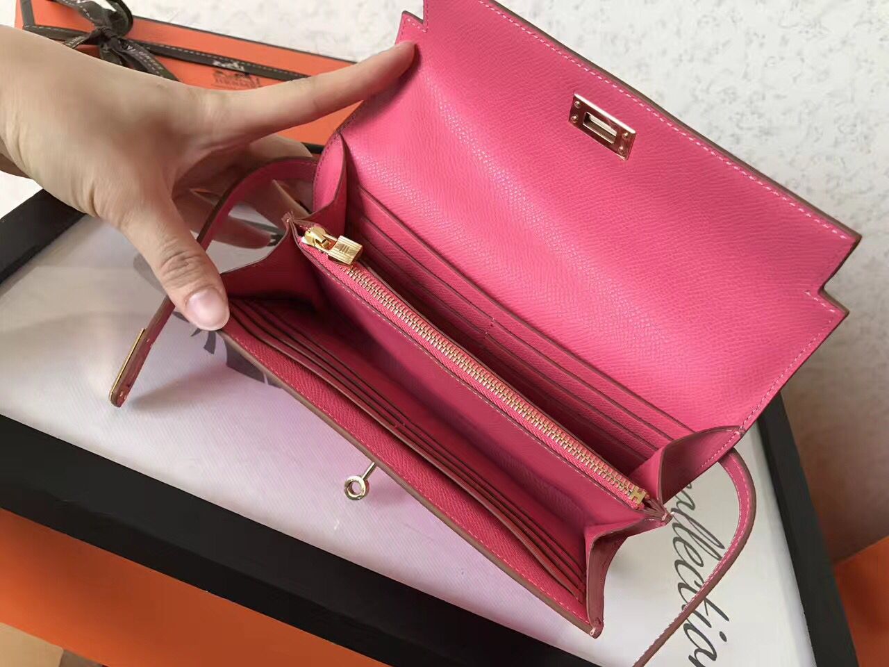 Kelly Long Wallet 20cm Pink Epsom Leather