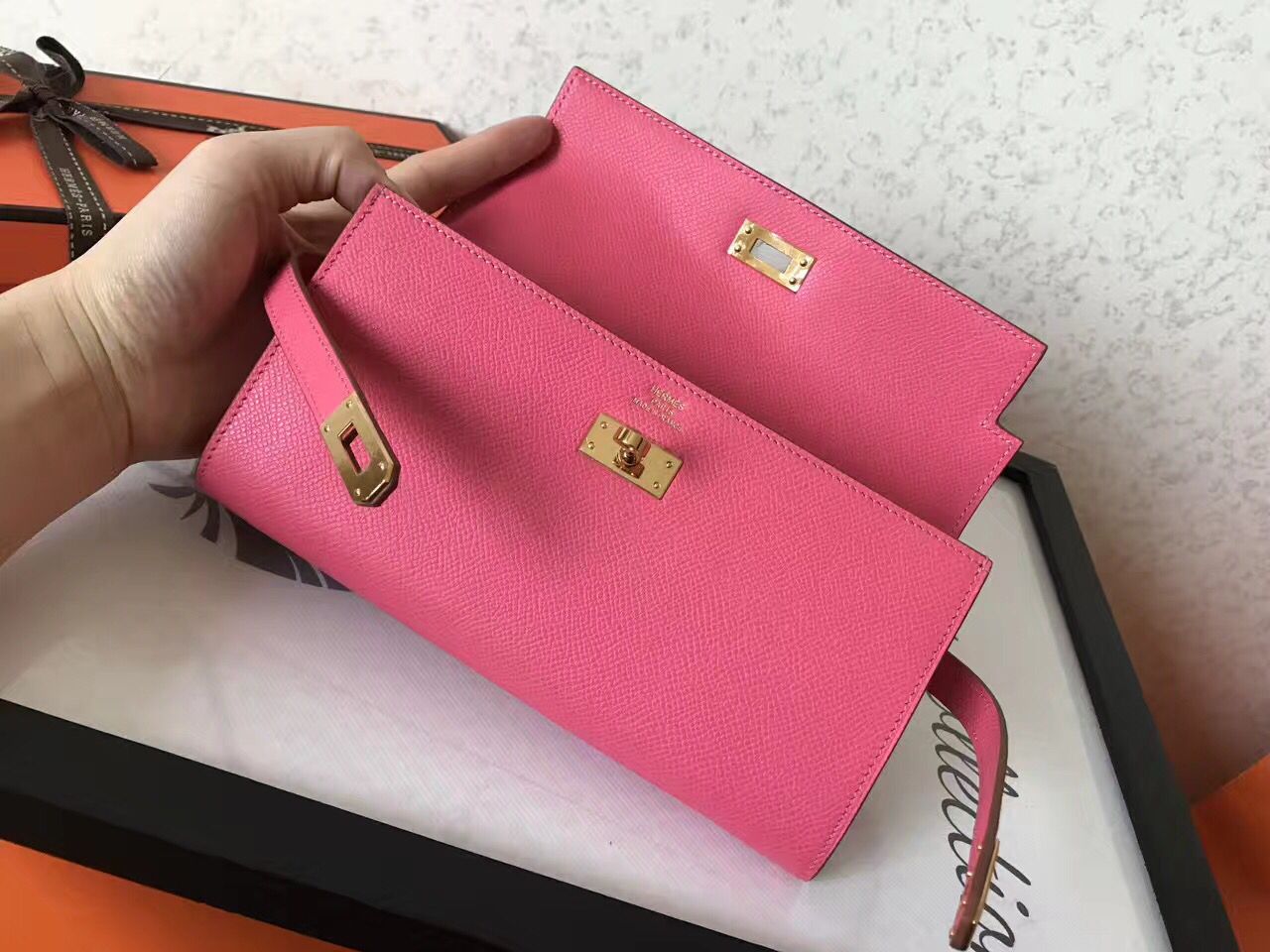 Kelly Long Wallet 20cm Pink Epsom Leather