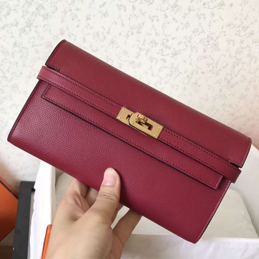 Kelly Long Wallet 20cm Dark Red Epsom Leather