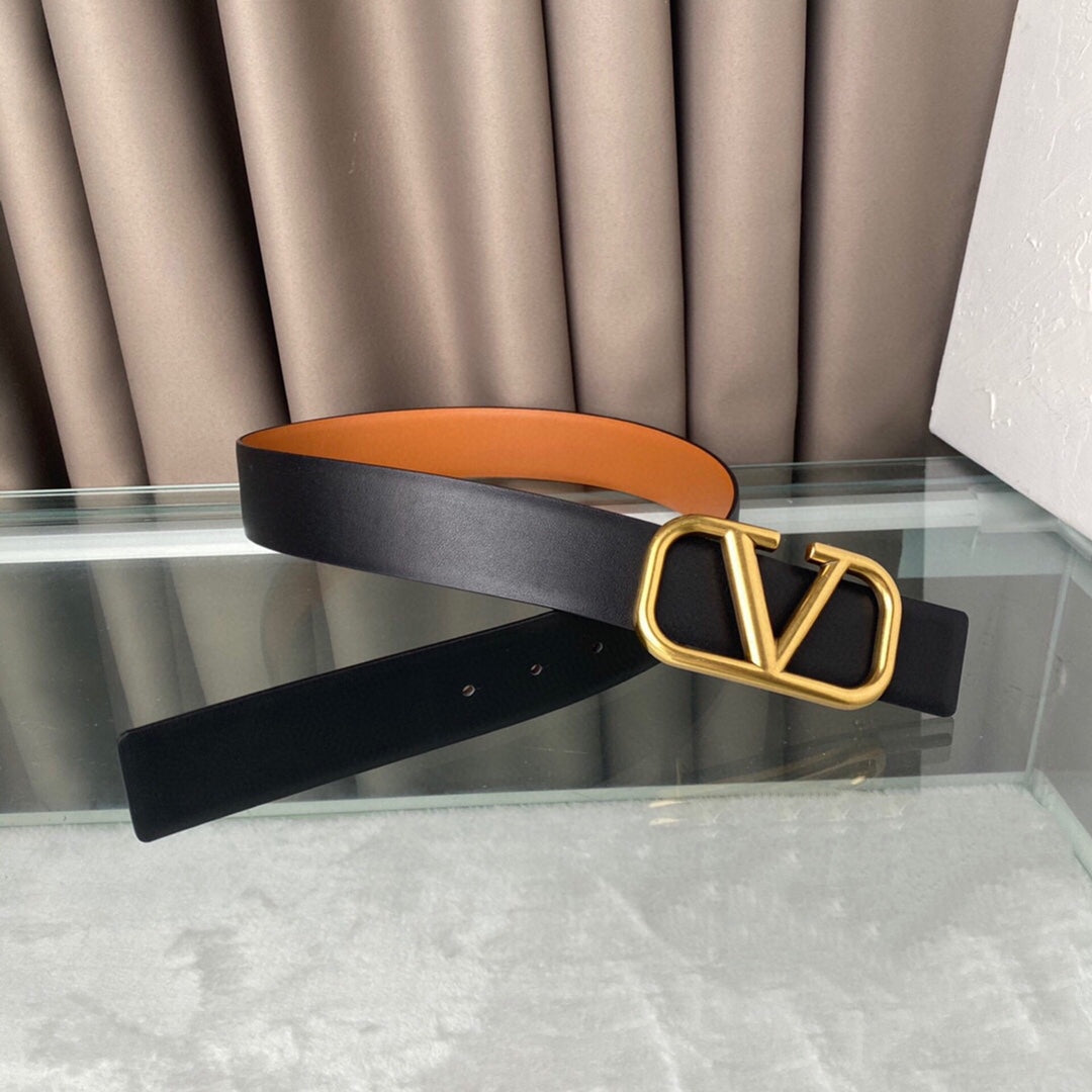 REVERSIBLE VLOGO SIGNATURE BELT IN GLOSSY TAN BLACK CALFSKIN GHW 40 MM