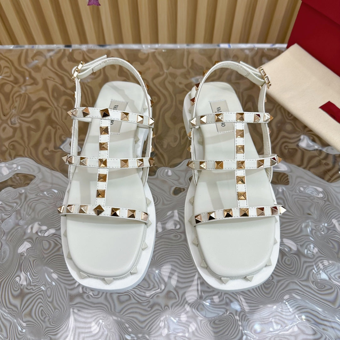 Rockstud M-Way Platform Sandal White Leather