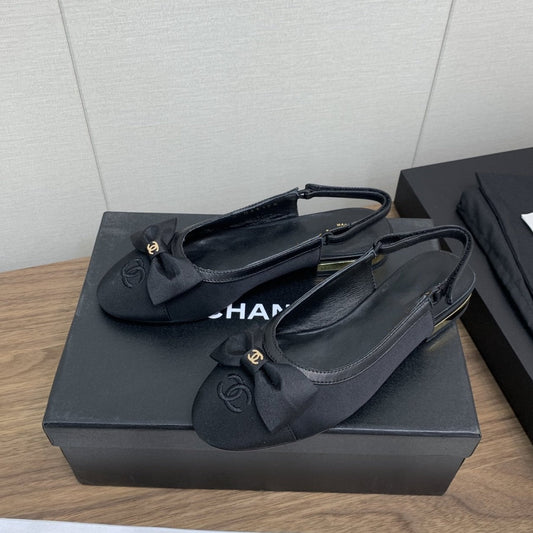 cc slingback flat black grosgrain calfskin