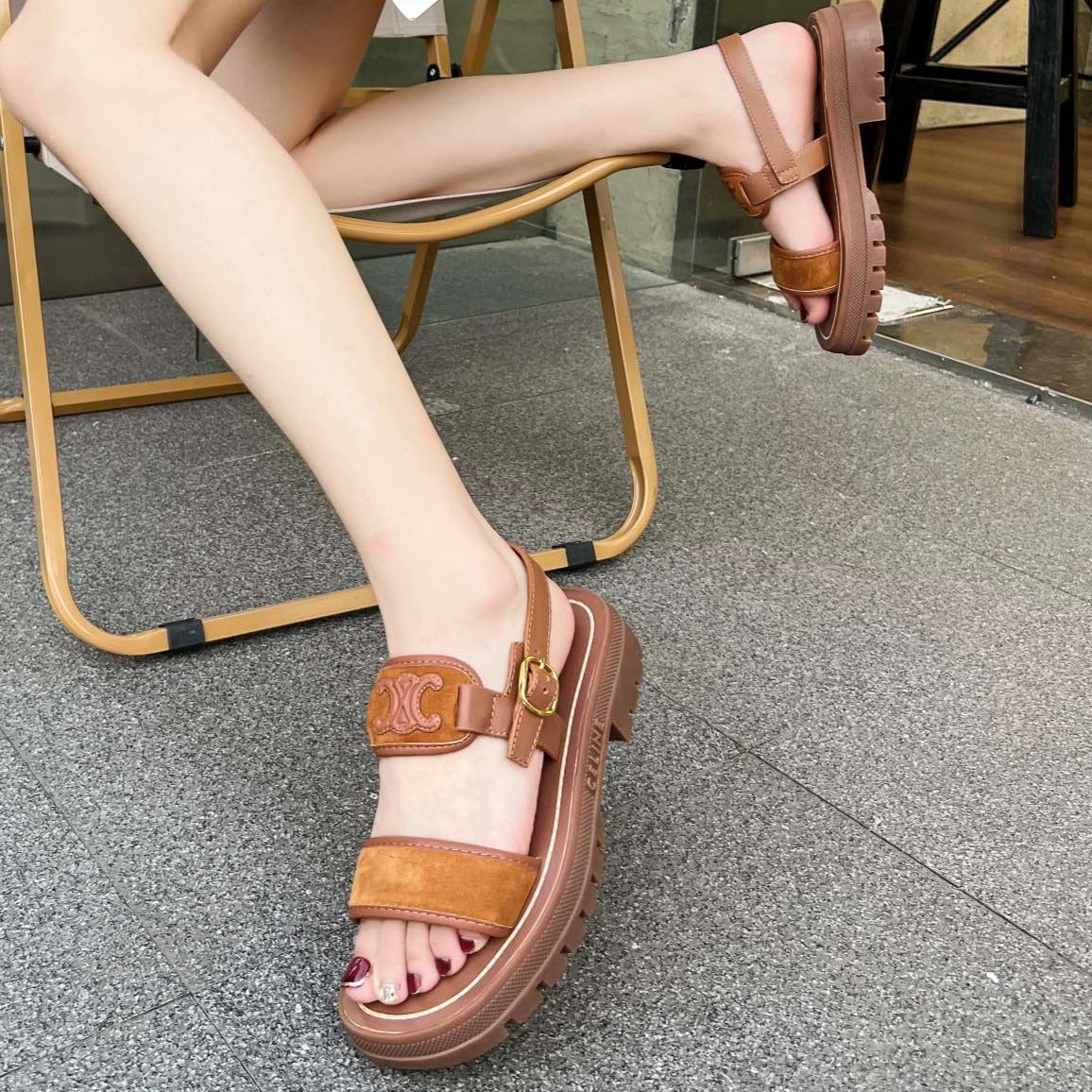 SANDALS FLAT SHOES GINGERBREAD BROWN