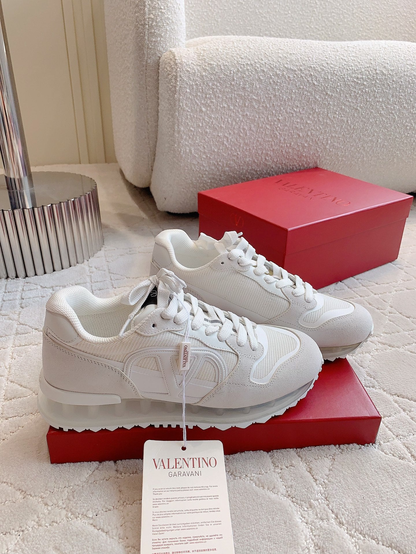 Valentino Netrunner In White Mix Light Grey Suede And Mesh Fabric 812479