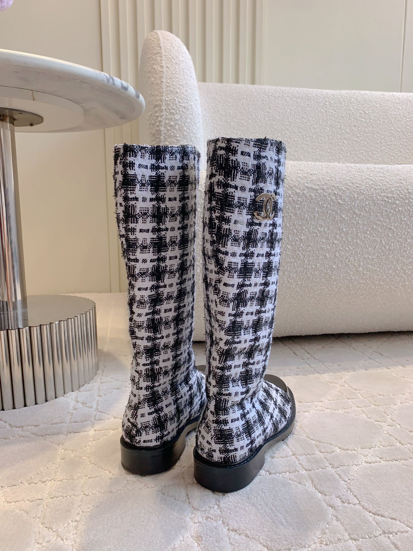 CC High Boots In White Tweed Mix Curly Wool 145501