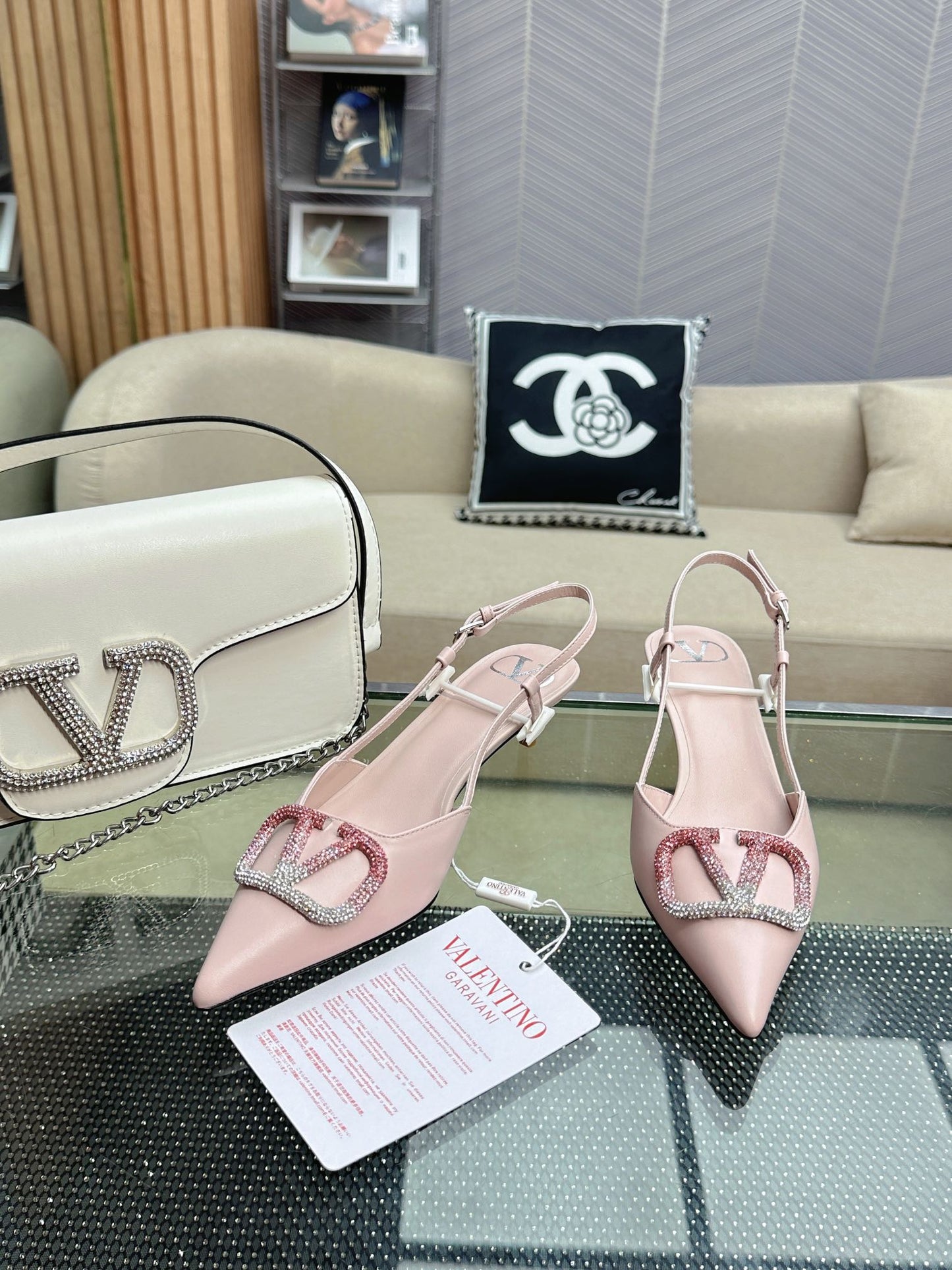 VLOGO SLINGBACK PUMP IN PASTEL PINK CALFSKIN LEATHER