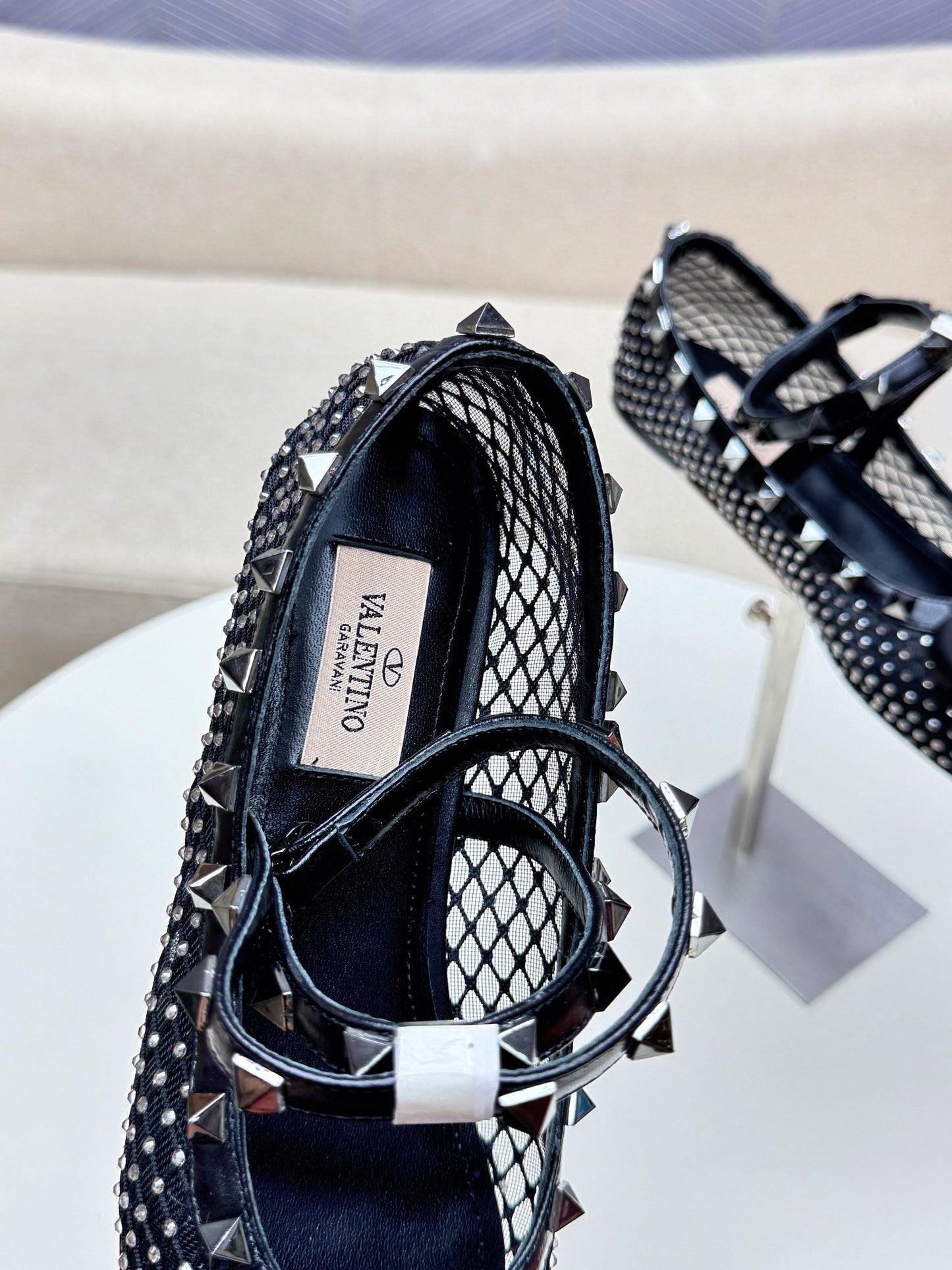 ROCKSTUD BLACK MESH BALLERINA WITH CRYSTALS