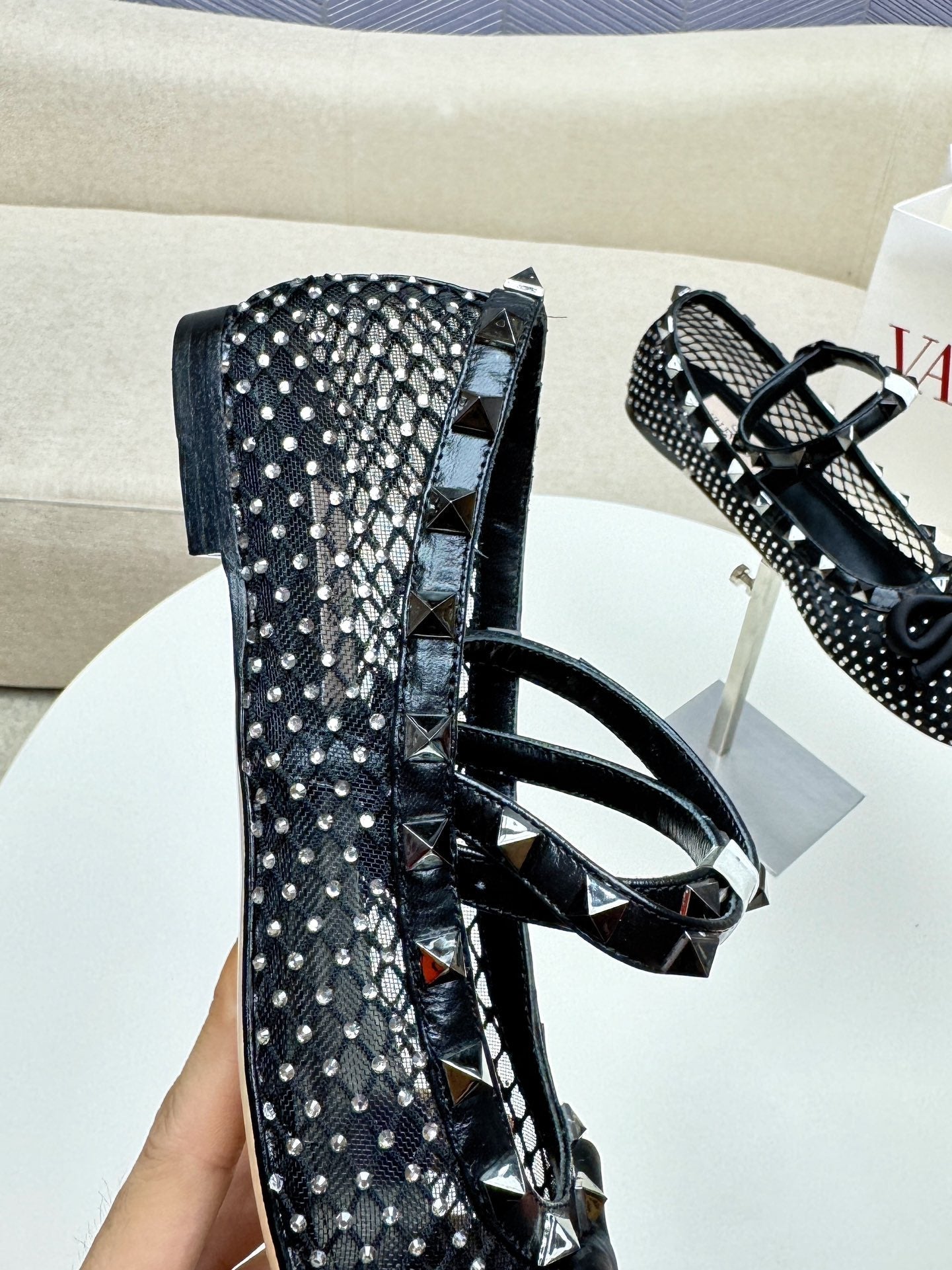 ROCKSTUD BLACK MESH BALLERINA WITH CRYSTALS