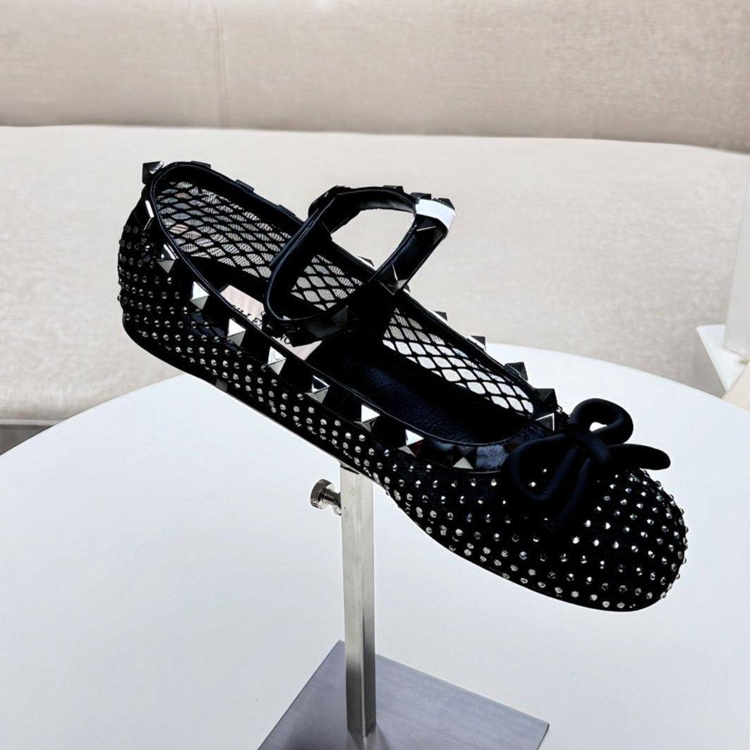 ROCKSTUD BLACK MESH BALLERINA WITH CRYSTALS