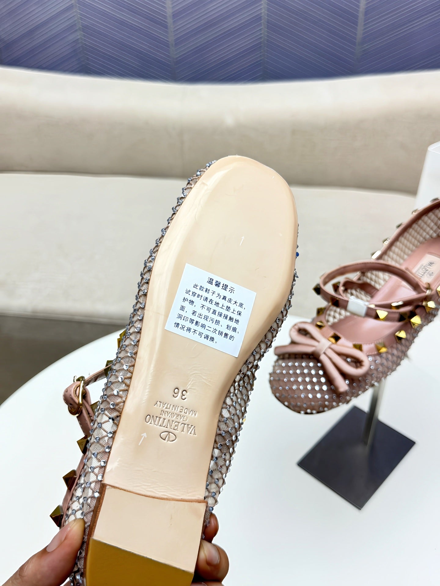 ROCKSTUD PEACH PINK MESH BALLERINA WITH CRYSTALS