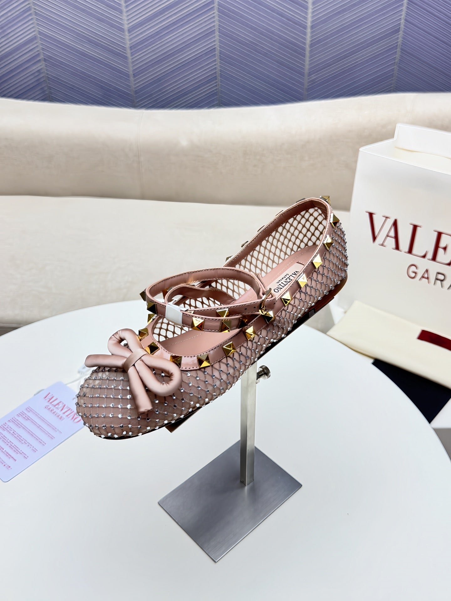 ROCKSTUD PEACH PINK MESH BALLERINA WITH CRYSTALS