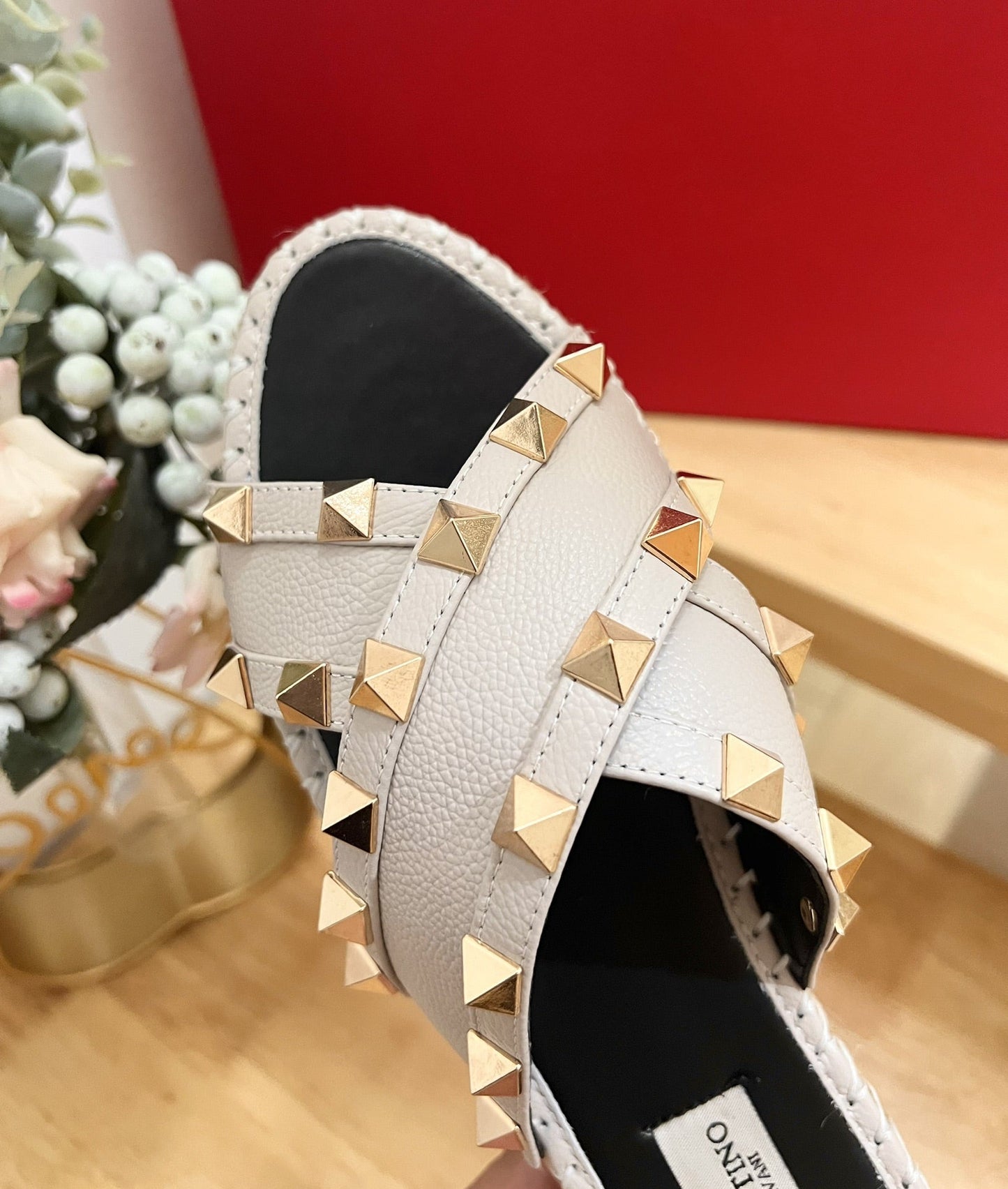 Rockstud Crisscross Espadrilles 20mm Sandal Wedges Ivory