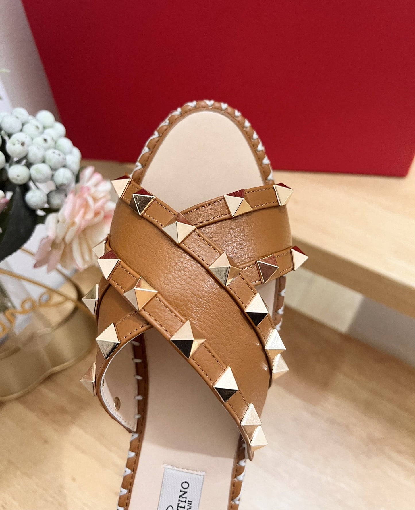 Rockstud Crisscross Espadrilles 20mm Sandal Wedges Tan