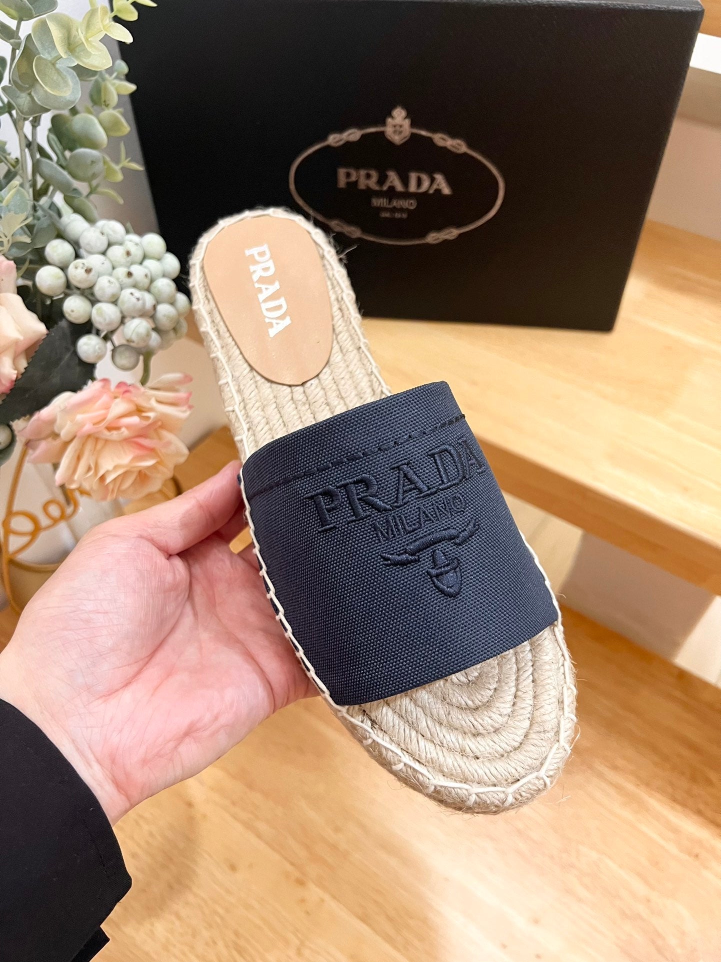 Pra Slide 20 Denim Velvet Beige Sole Raffia