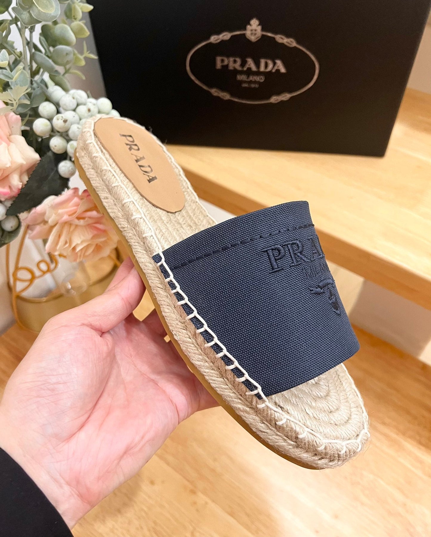 Pra Slide 20 Denim Velvet Beige Sole Raffia