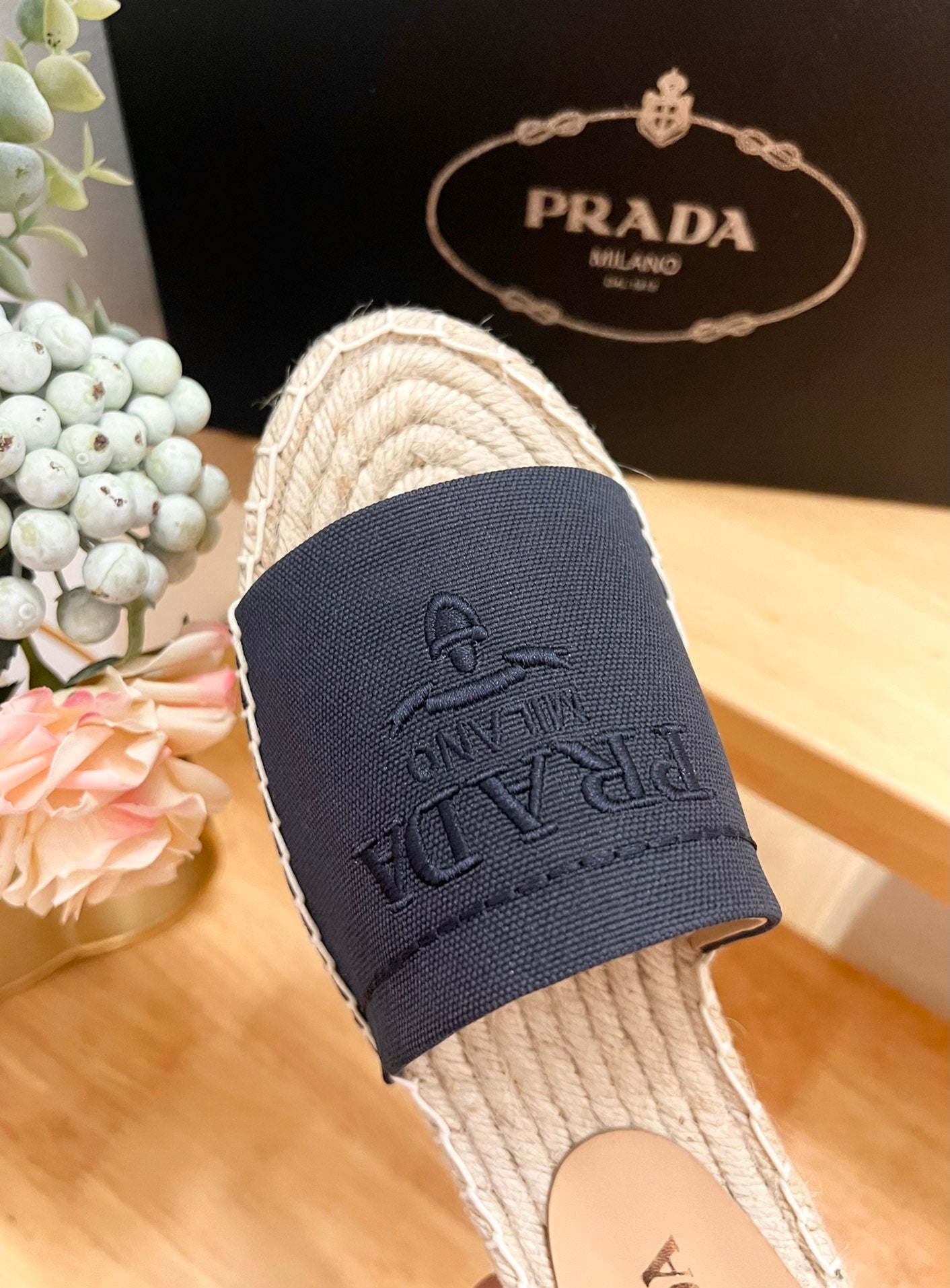 Pra Slide 20 Denim Velvet Beige Sole Raffia