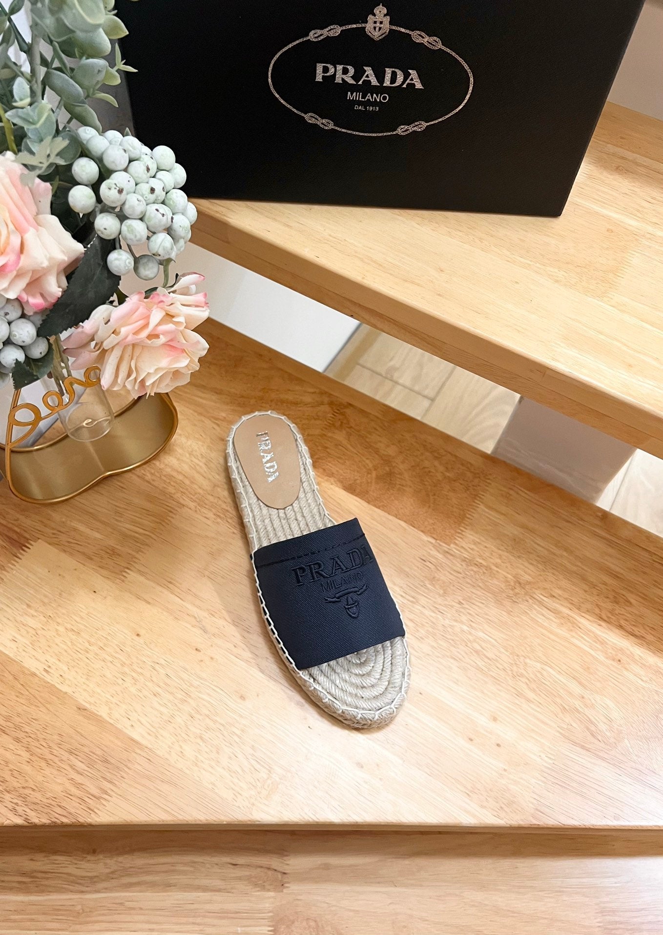 Pra Slide 20 Denim Velvet Beige Sole Raffia