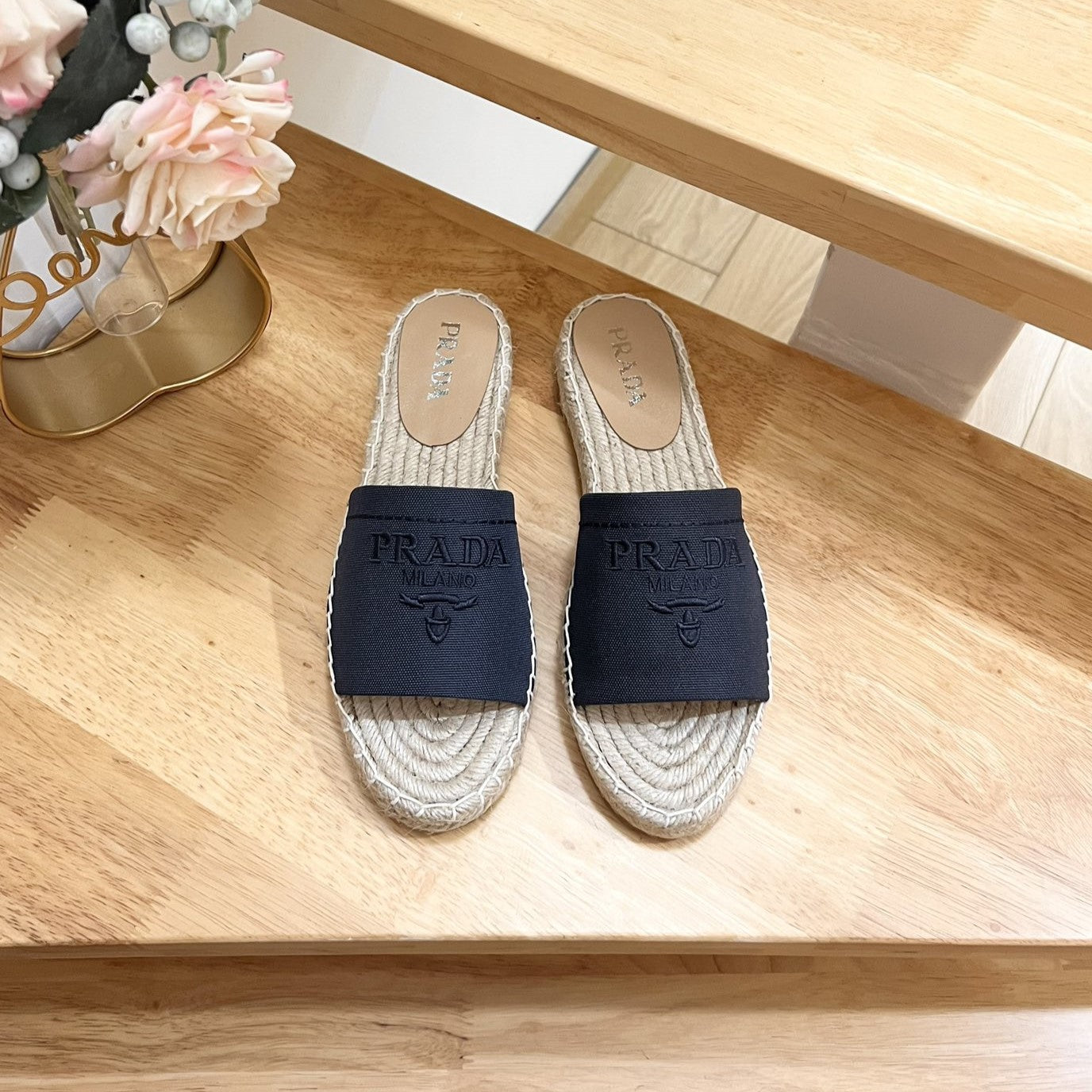 Pra Slide 20 Denim Velvet Beige Sole Raffia