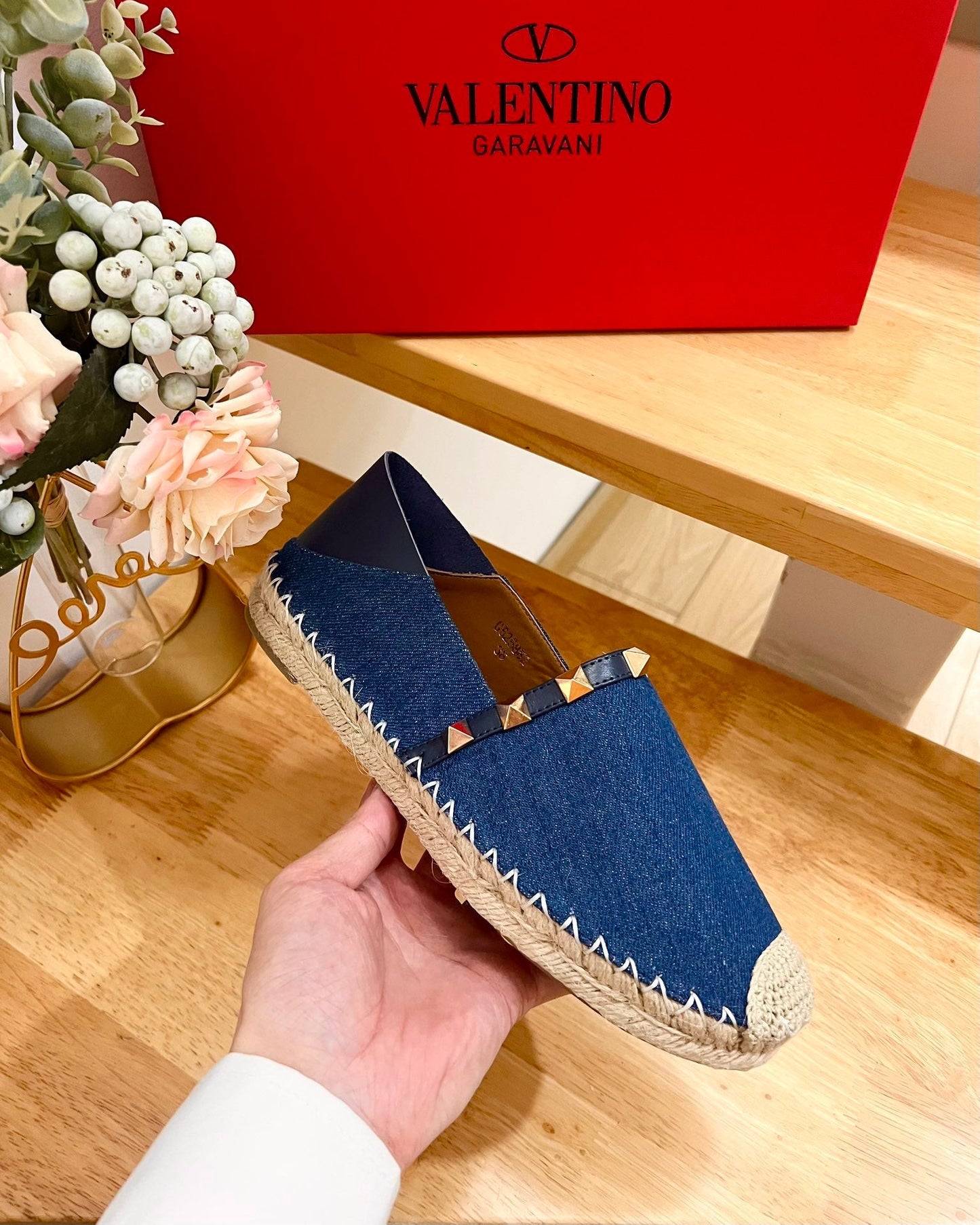 ROCKSTUD NAVY BLUE CANVAS ESPADRILLES