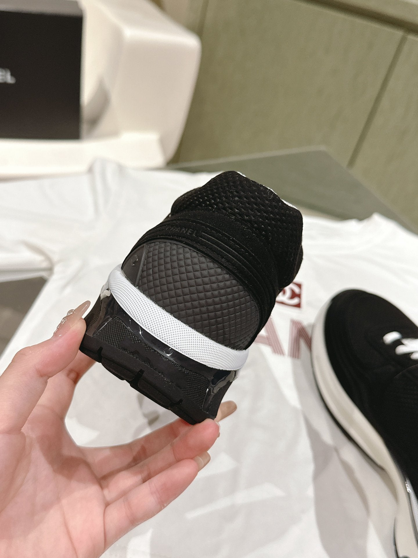 cc trainer black white fabric