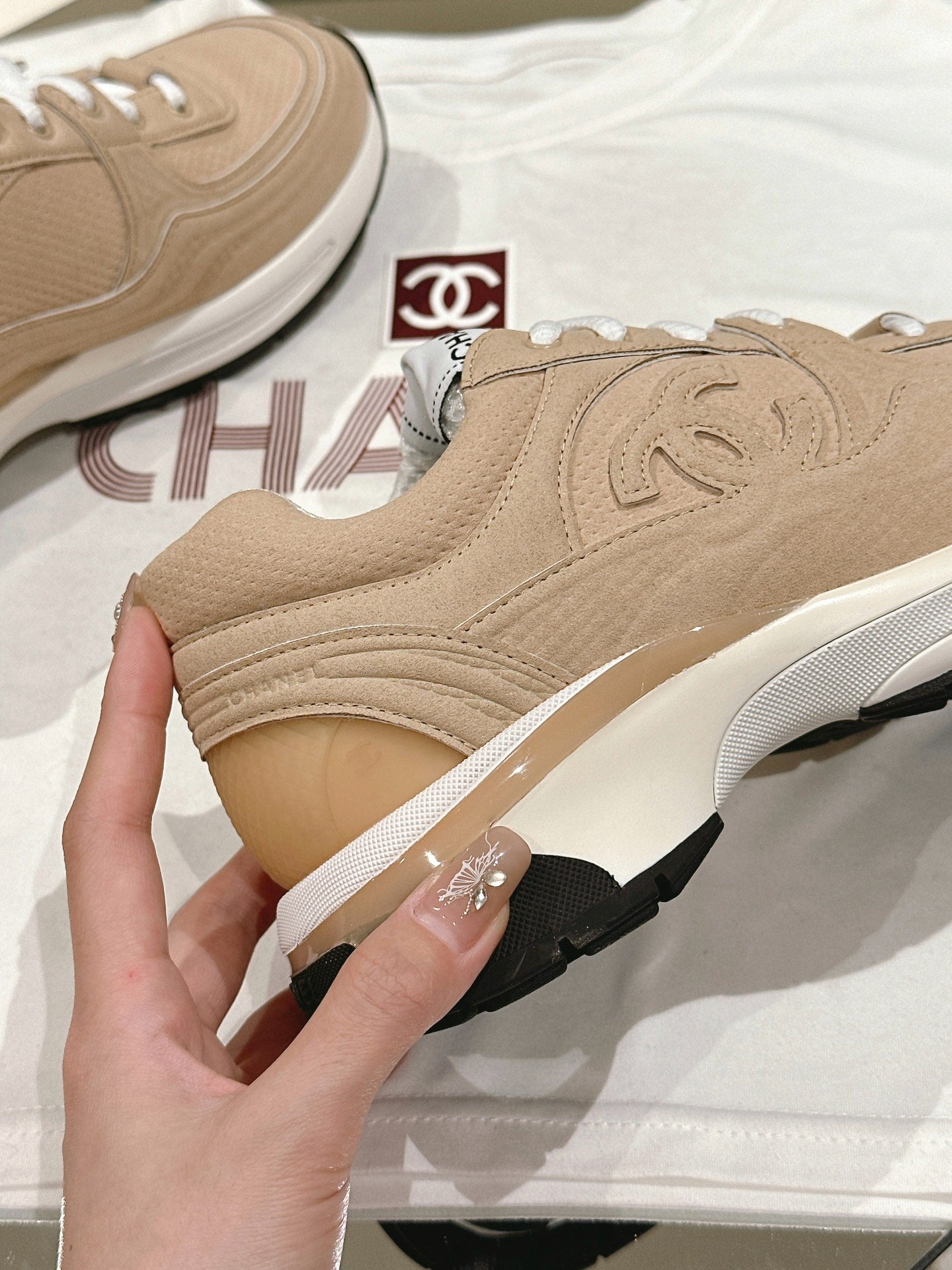 cc trainer beige white fabric