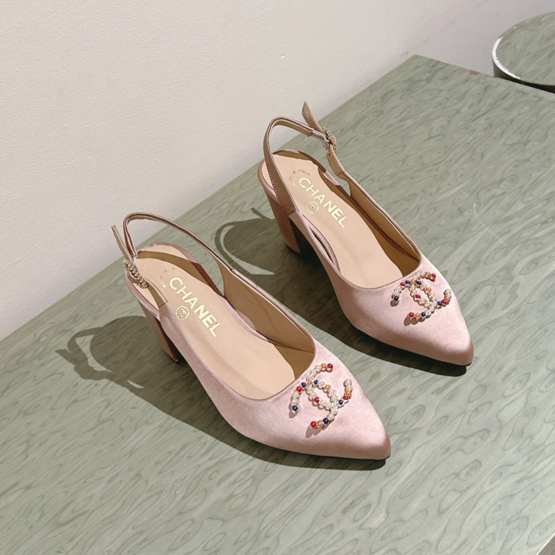 slingbacks 75 pink satin multicolor logo